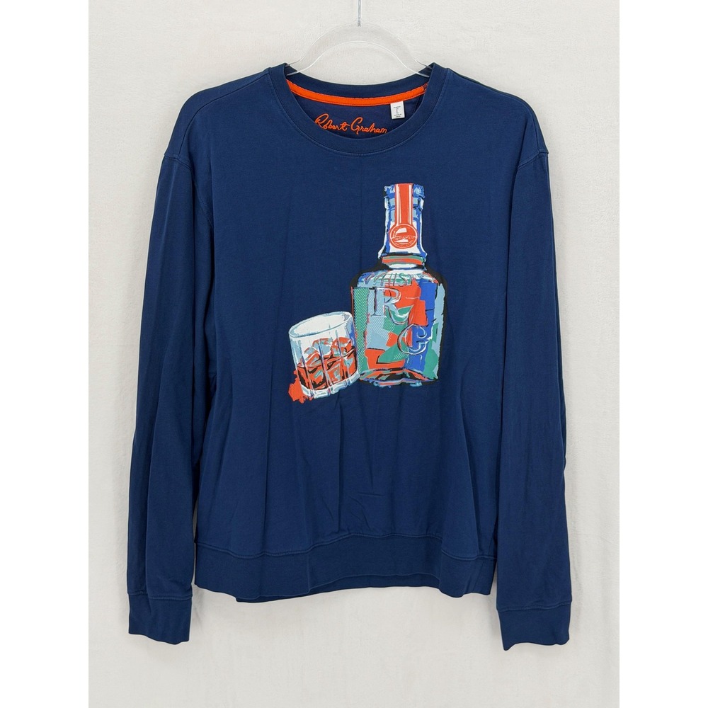 Robert Graham Sweatshirt Mens Large Classic Fit Whiskey Time Bottle Graphic Crew